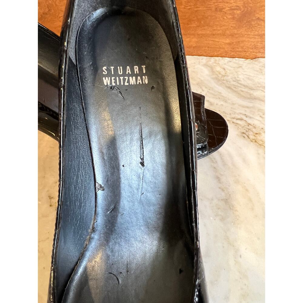 Stuart Weitzman Croc Embossed Open Toe Heels Blac… - image 7